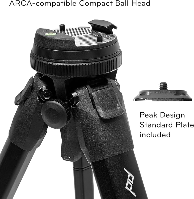 Peak Design Travel Tripod, Aluminum, Compact Design, Quick Setup and Takedown, Pro-Level Stability, Ergonomic Ball Head, Compact and Portable Travel Tripod for Camera and Phone, 20 lb Capacity