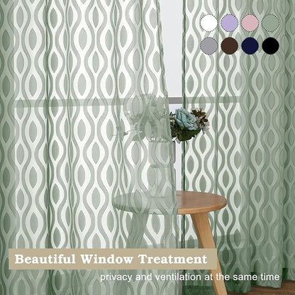 Aiyufeng Sheer Curtains 63 Inch Length 2 Panels Set, Solid Green Airy Light - Image 7
