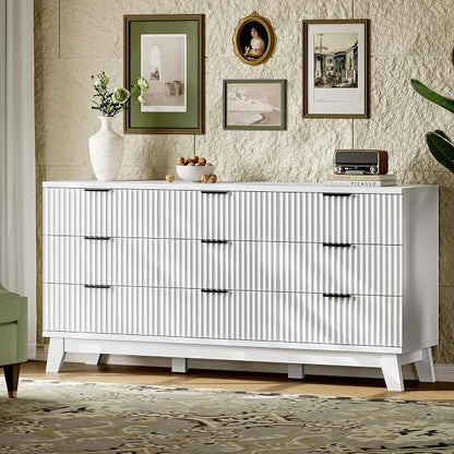 Fluted Dresser with 9 Drawers, Wooden Dresser TV Stand, Wood Closet Clothes - Image 3