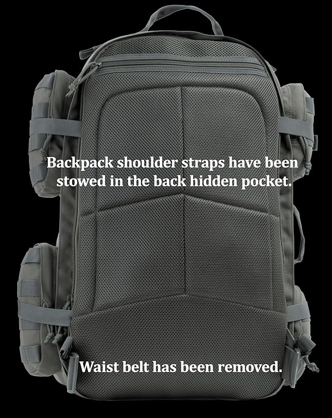 Large Tactical Backpack Bag with Stowable Shoulder Straps for Hiking, Camping, Traveling, Bug-Out 58L