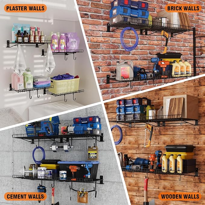 4 Pack Foldable Wall Shelf, Wall Mounted Garage Storage Shelves, Heavy Duty - Image 8
