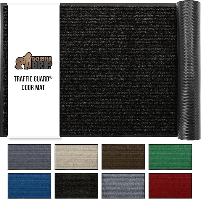 GORILLA GRIP Traffic Guard Door Mat, 59x24, Heavy Duty Welcome Mats, Commercial Office Space Doormat, Waterproof, Fade Resistant, Strong Rubber Backing, Low Profile, Shoe and Boot Scraper, Jet Black