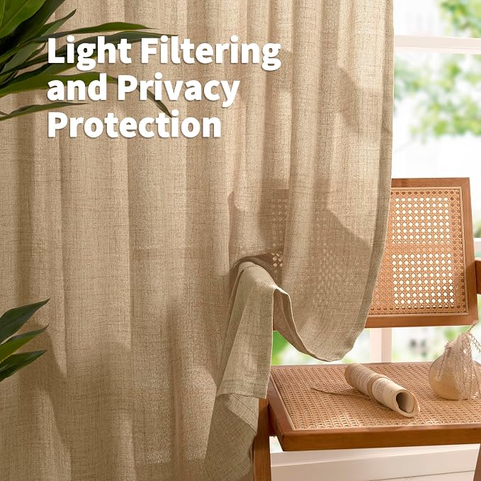 YoungsTex Burlap Linen Semi Sheer Curtains 84 Inch Length - Image 2