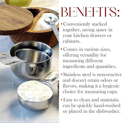 Bellemain One-Piece Stainless Steel Measuring Cups Set of 6 – Nesting Metal - Image 3