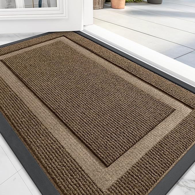 OLANLY Front Door Mat Indoor Outdoor Entrance, Waterproof All-Season, All-Weather Doormat, Sturdy Natural Rubber, Fade Resistant, Low Profile, Easy Clean Patio Porch Entryway Mat, 71x23, Brown