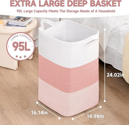 CLHMILY&Z 95L Laundry Basket Rectangular Pink Rope - Image 6