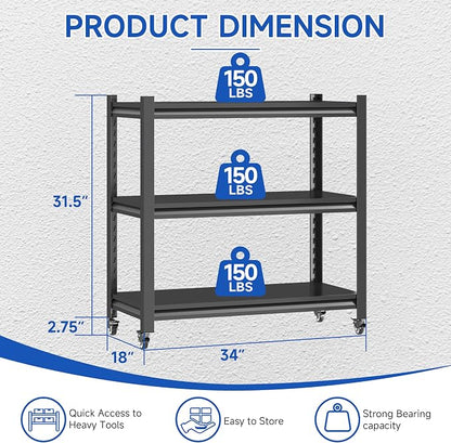 3 Tier Adjustable Garage Storage Shelving, Heavy Duty Utility Rack Shelf Unit - Image 2
