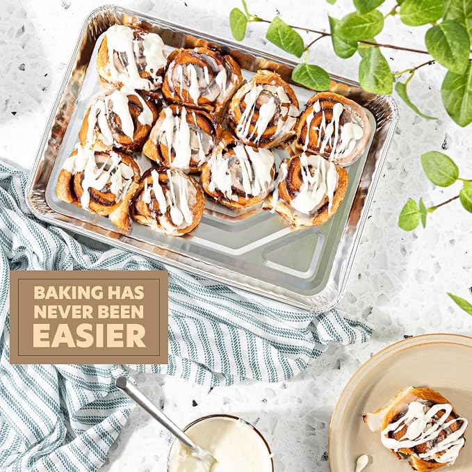 PLASTICPRO Aluminum Pans 100 Pack Disposable Cookie Sheets 9'' x 13'' Baking - Image 2