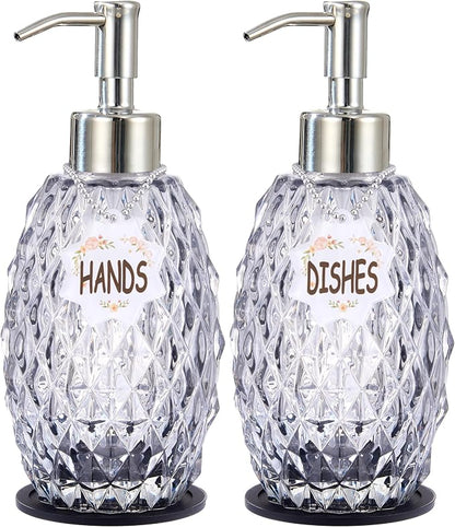 MALACHI Soap Dispenser Set, Crystal-Textured Diamond Glass by MALACHI