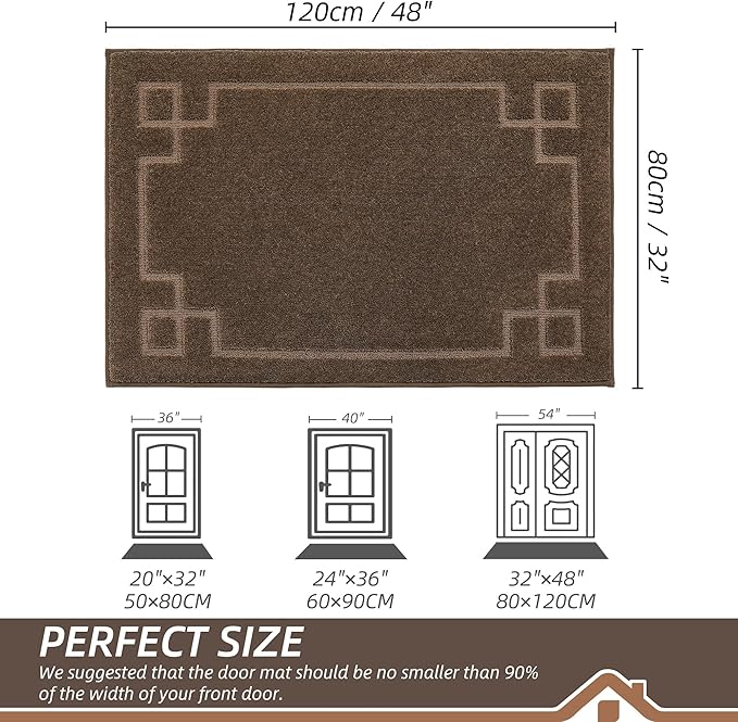 BEQHAUSE Door Mat 32" x 48", Non-Slip Door Mats Indoor Entryway Rugs Washable Low-Profile Absorbent and Stain Resist Floor Mats, Dog Door Mat for Front Back Door, Muddy Wet Shoes & Paws, Brown
