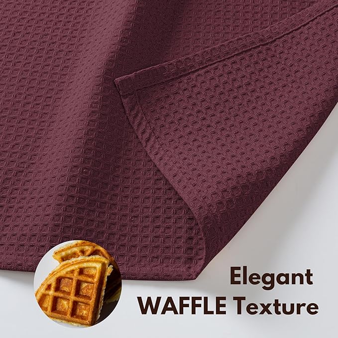 Native Fab Cotton Kitchen Towel with Hanging Loop 16x26 inches, 12-Pack, Waffle Weave Kitchen Towels for Cleaning Drying, Washcloths Soft & Absorbent Cloth Rags, Bar Towel, Dish Cloth, Burgundy Wine