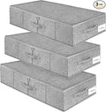punemi Under Bed Storage, 3 Pack Underbed Storage Container Bags With Lid, Foldable Sturdy Clothes Storage Drawer Organizer W/ 3 Handles, Ultra Thick Fabric Blanket Shoe Storage Box, Grey