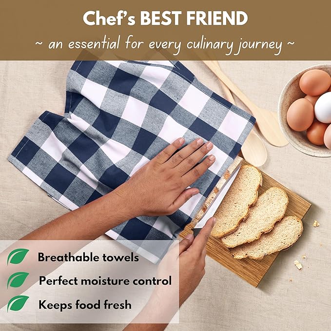 Native Fab 12-Pack Kitchen Towel with Hanging Loop 16x26 inches, Cotton Buffalo Check Kitchen Towels for Cleaning Drying, Washcloths Soft & Absorbent Cloth Rags, Bar Towel, Dish Cloth, Navy
