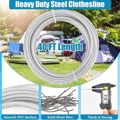 20FT/ 40FT Retractable Travel Clothesline, Adjustable Outdoor Clothesline - Image 3