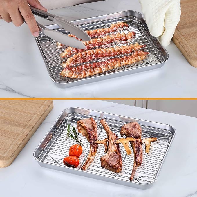 Homikit Baking Sheet with Wire Rack, 9 x 7 Inches Stainless Steel Small Baking - Image 6