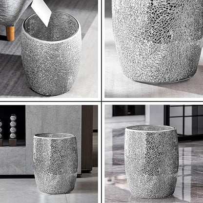 Escenzy Modern Bathroom Trash Can Silver Mosaic Glass 5L | 7" x 10" | Luxury - Image 3