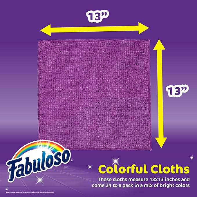 Fabuloso Microfiber Cleaning Cloths, Rainbow - Lint-Free, Scratch-Free Cleaning Cloths for Surfaces and Wood Furniture - Dustless Cloth for Bold and Bright Cleaning Experience, 12 Count