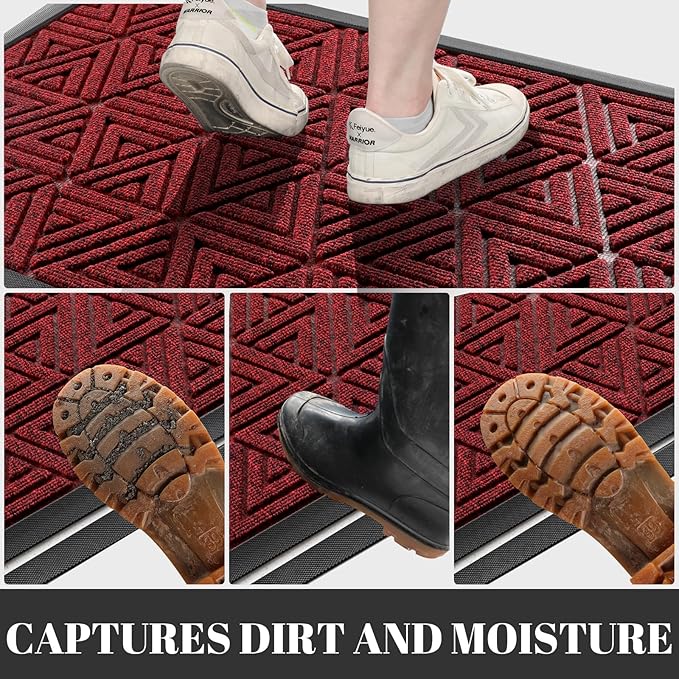 Yimobra Front Door Mat Outside Entrance 72 x 24, Waterproof and Washable Outdoor Mat, Non Slip Rubber Backing, Heavy Duty Welcome Matt for Home Entry Floor Porch Garage Office, Low Profile, Black Red