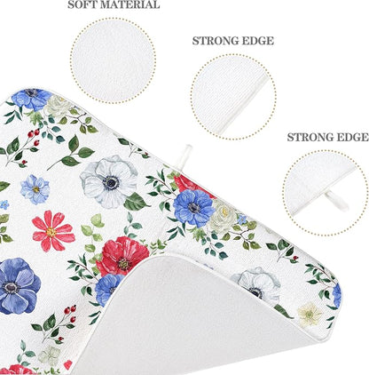 Blue Red Floral Dish Drying Mats 18x24 Inch Independence Day Flower Drying Mats - Image 7