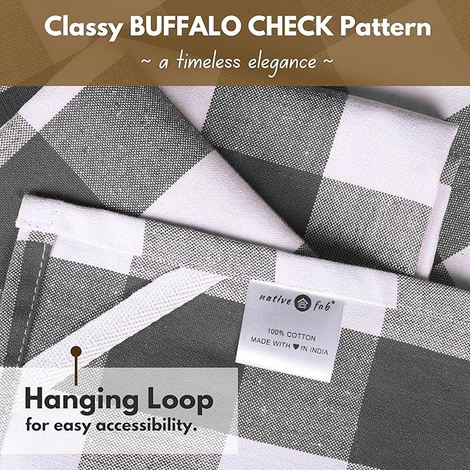 Native Fab 6-Pack Kitchen Towel with Hanging Loop 16x26 inches, Cotton Buffalo Check Kitchen Towels for Cleaning Drying, Washcloths Soft & Absorbent Cloth Rags, Bar Towel, Dish Cloth, Grey