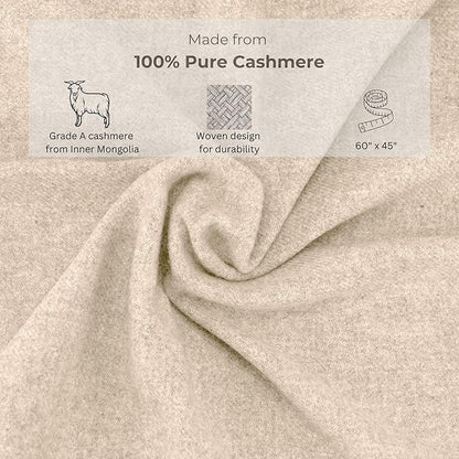 Jet&Bo 100% Pure Cashmere Travel Blanket & Storage Pouch Sand 60" x 45" in Gift Box