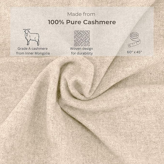 Jet&Bo 100% Pure Cashmere Travel Blanket & Storage Pouch Sand 60" x 45" in Gift Box