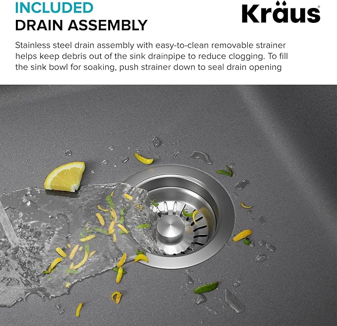 KRAUS Forteza 32-inch Undermount Single Bowl Granite Kitchen Sink in Grey, KGU-55GREY