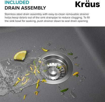 KRAUS Forteza 32-inch Undermount Single Bowl Granite Kitchen Sink in Grey, KGU-55GREY