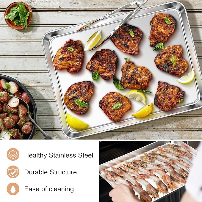 E-far Stainless Steel Baking Sheet, 16” x12” x 1” Baking Cookie Sheet Pan - Image 4