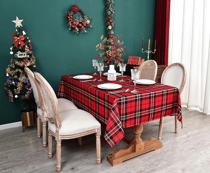 Red GinghamTartan Christmas Plaid Tablecloth by Essifunia