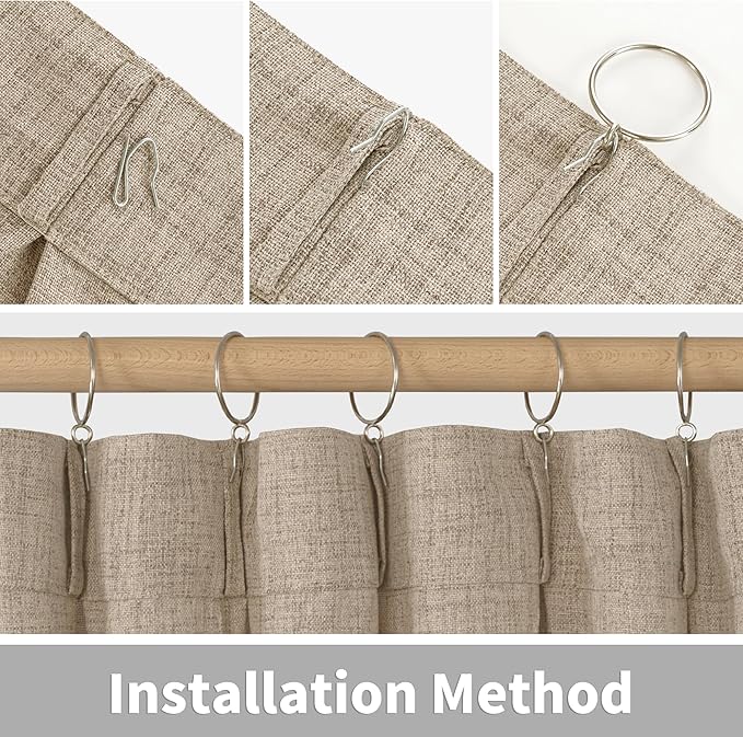 YoungsTex Oatmeal Linen Semi Sheer Curtains 63 Inch Length for Living Room, Light Filtering Window Drapes with Back Tab for Bedroom, 2 Panels, 40 X 63 Inch