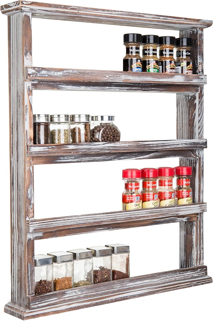 MyGift Wooden Spice Rack Wall Mount, Hanging 4 Tier Seasoning Jar Shelf - Image 2