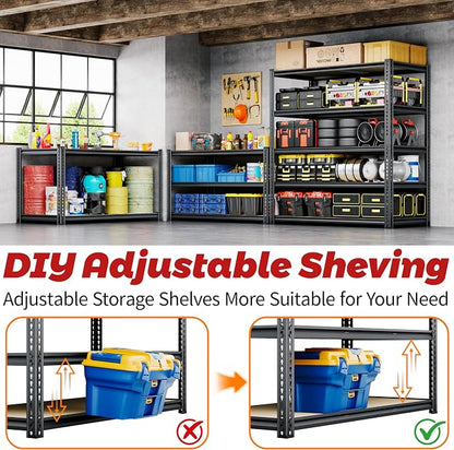 72" H Storage Shelves Heavy Duty, 2200LBS Garage Shelving, 5 Tier Metal - Image 7