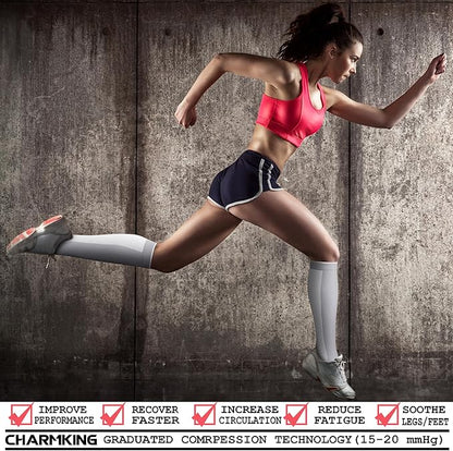 CHARMKING Compression Socks for Women & Men Circulation (3 Pairs) 15-20 mmHg is Best Support for Athletic Running Cycling