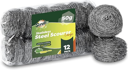 12 Pack Stainless Steel Scourers by Scrub It – Steel Wool Scrubber Pad Used by SCRUBIT