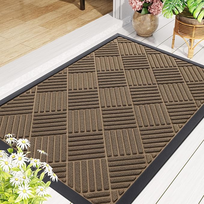 Smiry Front Door Mat Outside Entrance, Heavy Duty Outdoor Indoor Natural Rubber Doormat, Non Slip, Trap Dirt and Moisture, Easy Clean, Low Profile Patio Porch Entryway Mat, 59x35, Brown