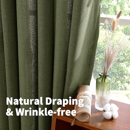YoungsTex Olive Green Linen Curtains 63 Inch Length - Image 5