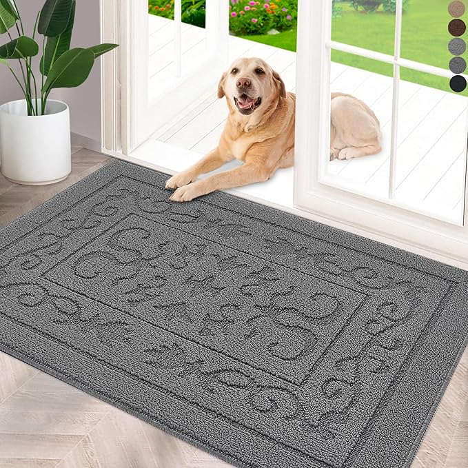 FONEYI Indoor Door Mat 36" x 59", Dirt Trapper Door Mats Non-Slip Entryway Rugs Washable, Absorbent Resist Dirt Welcome Mat, Low Profile Inside Floor Mats for Front Back Door and Entryway, Grey