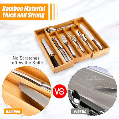 Bellsal Silverware Organizer Kitchen Drawer Organizer Expandable Bamboo Utensil - Image 4