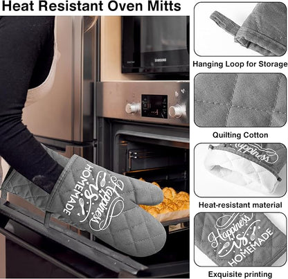 GROBRO7 6Pcs Cotton Oven Mitts and Pot Holders Set Happiness is Homemade Heat - Image 3