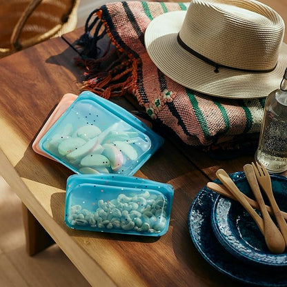 Stasher Premium Silicone Reusable Food Storage Bags, 4-Pack, Sea Spray, Multi-Use Food Storage Bags, Lunch Bag, Travel Containers, BPA Free, Leak-free, Dishwasher-Safe, Eco-friendly