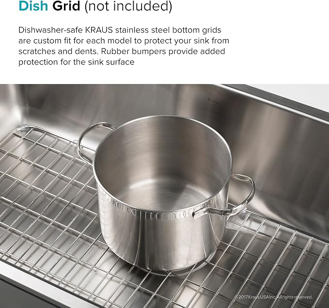 KRAUS Dex 17-Inch Undermount Single Bowl TRU16 Gauge Stainless Steel Kitchen Bar Sink with DrainAssure WaterWay and VersiDrain Assembly in Radiant Pearl Finish, KD1US17B