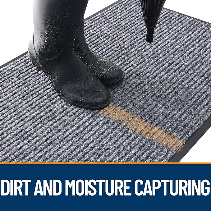 OLANLY Front Door Mat Indoor Outdoor Entrance, Waterproof Heavy Duty Doormat, Fade Resistant, Low Profile, Easy Clean Patio Porch Welcome Floor Mats for Entry, 29.5x17, Light Gray