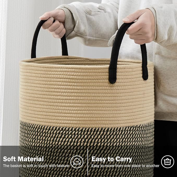 YOUDENOVA Woven Rope Laundry Hamper Basket, 72L Tall Luandry Basket, Baby - Image 3