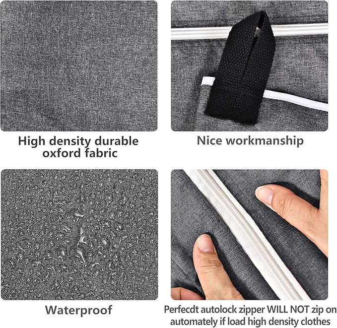 Hanging Laundry Hamper Bag Behind Door Hampers for Laundry Hanging Save Space Zipper Laundry Hamper Door Hanging with 2 PCs Stainless Steel Hooks Suction Hooks for Wall/Bathroom (Grey-2Pack)