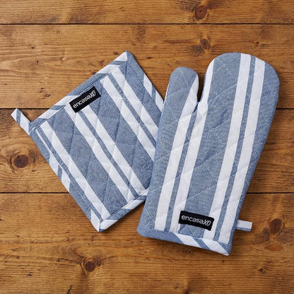 Encasa XO Heat Resistant 100% Cotton Oven Glove & Potholder Set by EncasaXO