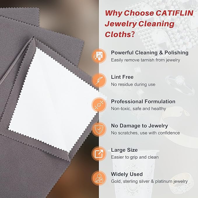 CATIFLIN 3PCS Dark Gray Silver Polishing Cloths, 10"x12" Jewelry Cleaning Cloths for Gold, Silver, Platinum, Watch, Coin, Tarnish Remover, Reusable & Streak for Jewelry Lovers