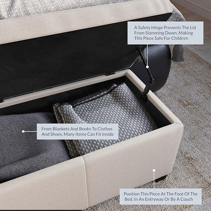 BELLEZE Storage Faux Leather Ottoman, 47 Inch Bench Bedroom Bench - Image 5