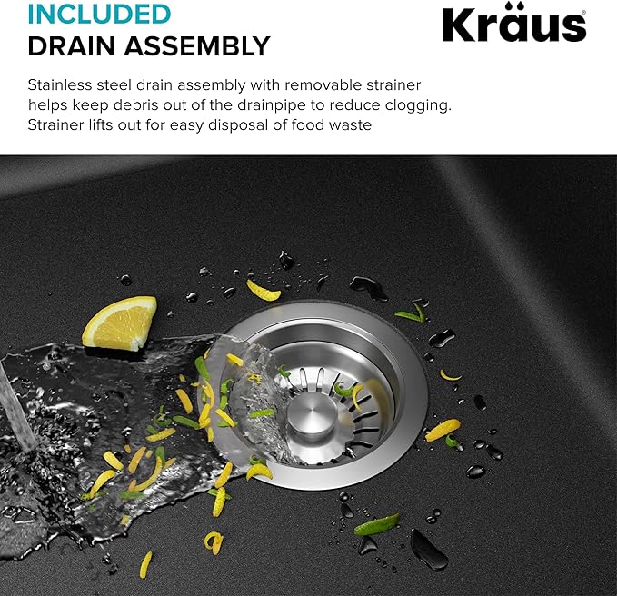 KRAUS Forteza 33-inch Drop In/Undermount 60/40 Double Bowl Granite Kitchen Sink in Black, KGD-50BLACK