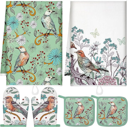 Leinuosen 6 Bird Flower Kitchen Towels Kitchen Decor and Accessories Set Floral by Leinuosen